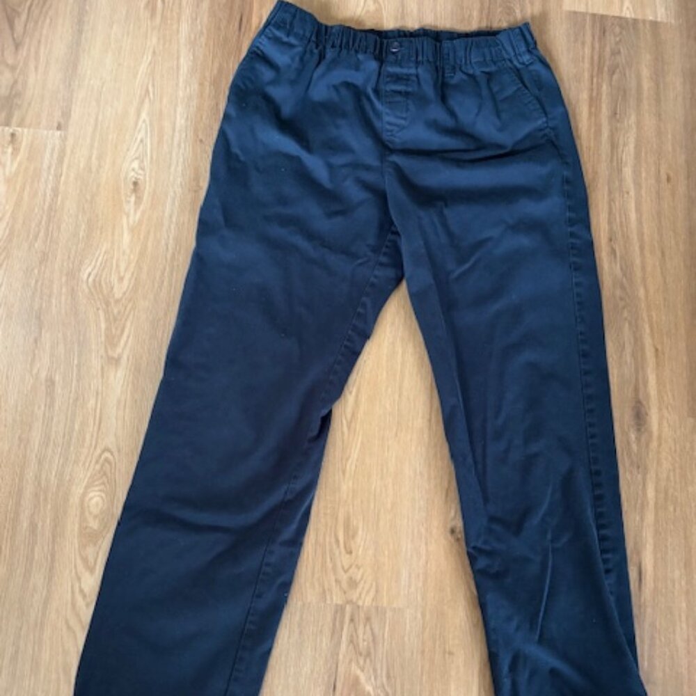 Lands End Womens Navy Full Elastic Waist Straight Leg Flat Front Chinos EUC 12